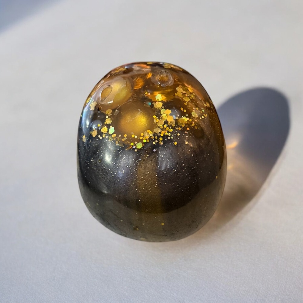 Resin Human Skull- Gold, Black, Marble for Brains - Picture 10 of 13